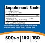 Nutricost Acetyl L-Carnitine 500mg, 180 Capsules