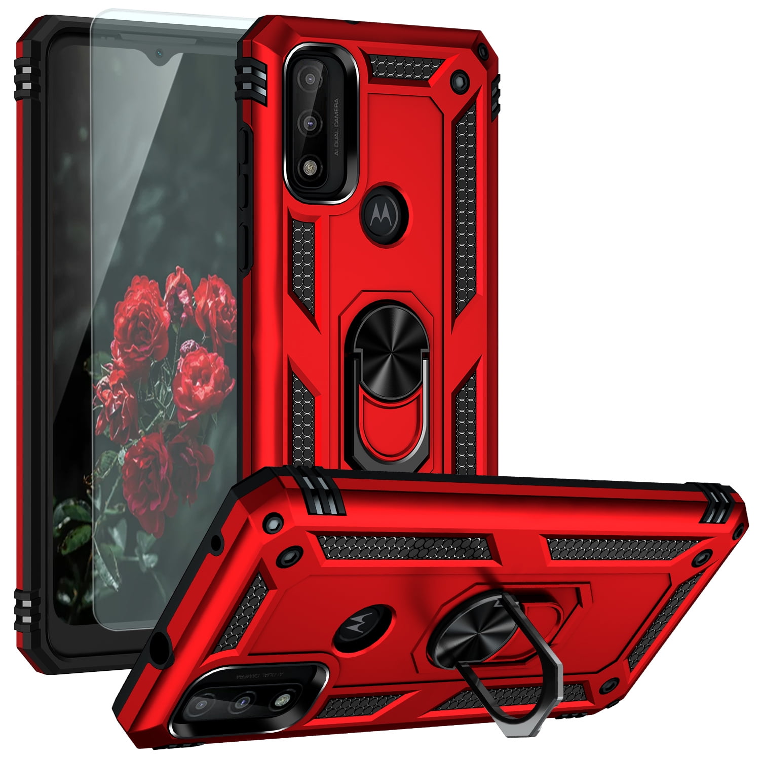 TJS Red Phone Case with Kickstand for Moto G