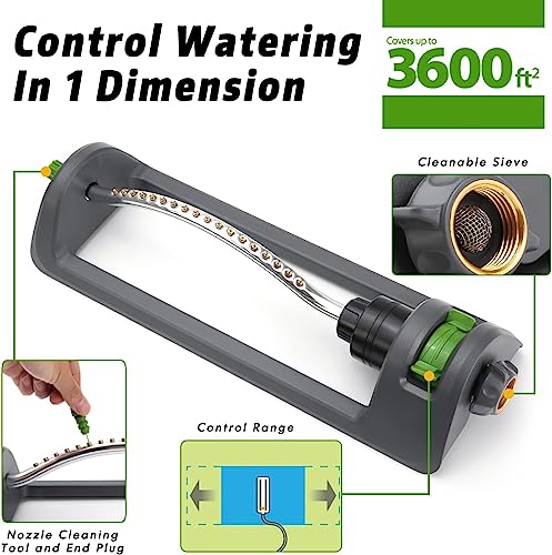 Oscillating Lawn Sprinkler with 18 Brass Nozzles