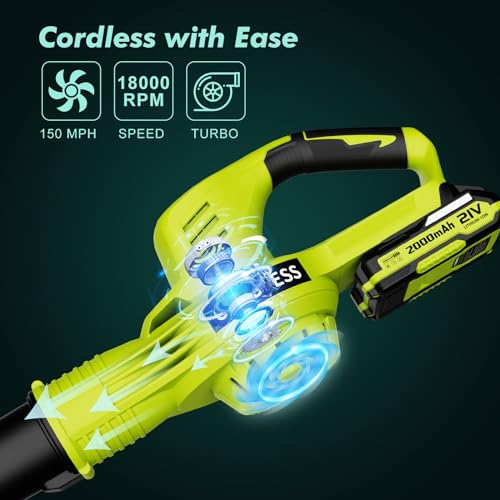 21V Cordless Electric Leaf Blower with 2 Batteries
