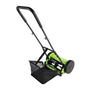 Push Reel Lawn Mower with 23L Bag, 12-Inch 5-Blade Manual Mower, 0.47-1.77 Inch Adjustable Cutting Height, Ideal for Yard Garden Driveways Grass Cutting