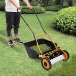 Manual Lawn Mower, Push Reel Walk-Behind Lawn Mowers, 14 Inch Cordless Grass Cutter with Removable Grass Collect Bag, Adjustable Height Grass Cutting Tool for Driveways, Courtyards (16, Inches)