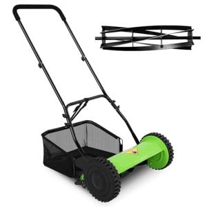 15-Inch 5-Blade Push Reel Lawn Mower, Manual Lawn Mower with Detachable Grass Catcher, Adjustable Cutting Height Push Mower Manual Walk-Behind Lawn Mowers Rotary Mower, Easy to Use