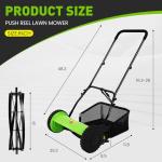 15-Inch 5-Blade Push Reel Lawn Mower, Manual Lawn Mower with Detachable Grass Catcher, Adjustable Cutting Height Push Mower Manual Walk-Behind Lawn Mowers Rotary Mower, Easy to Use
