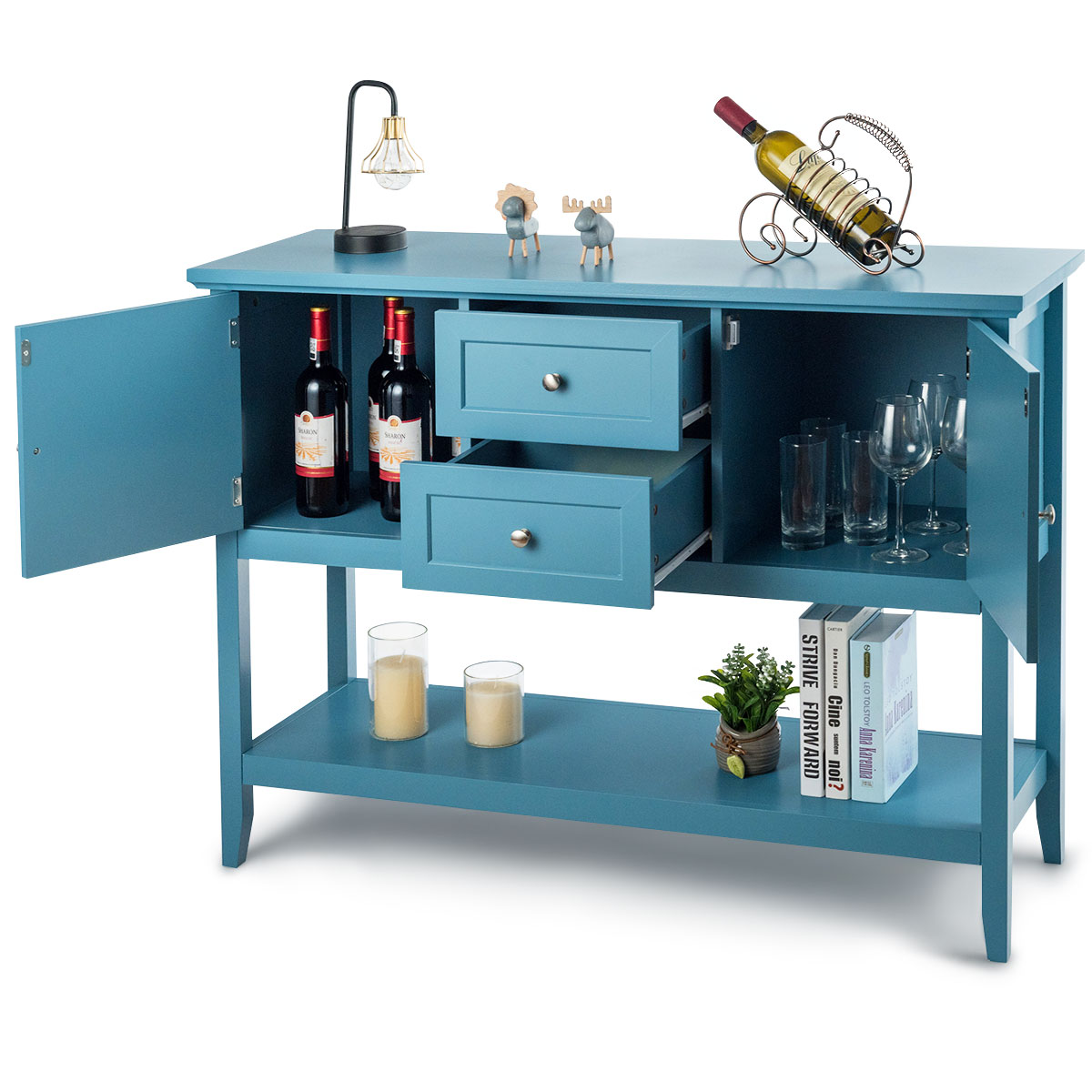Blue Wooden Sideboard with Drawers & Storage Cabinets