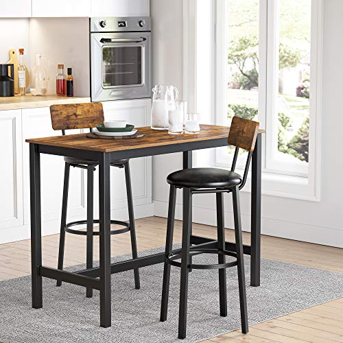 Rustic Brown Bar Stools Set with Backrest
