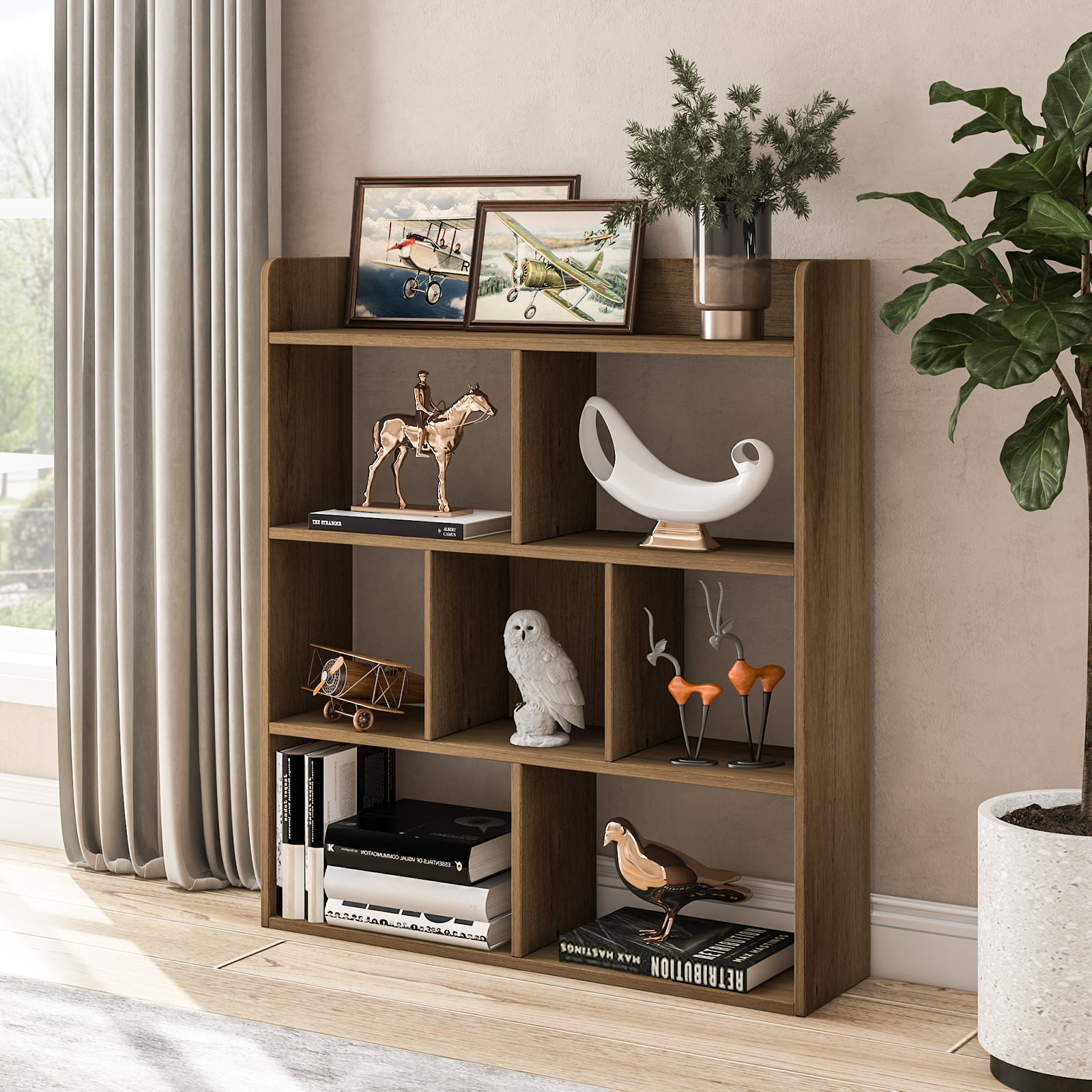 Modern Wooden 7 Cube Bookshelf Organizer