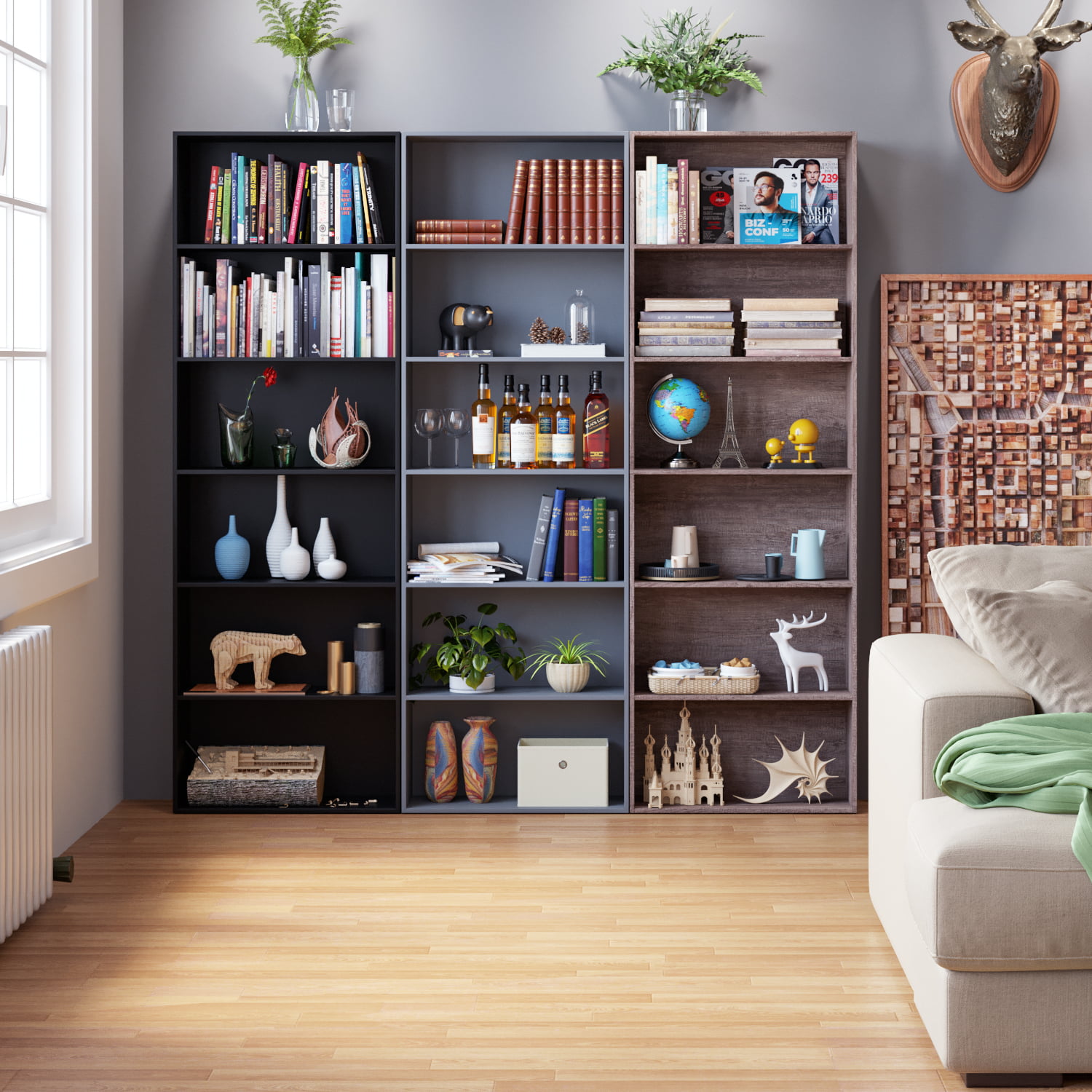 Black 6-Tier Bookshelf for Home Office