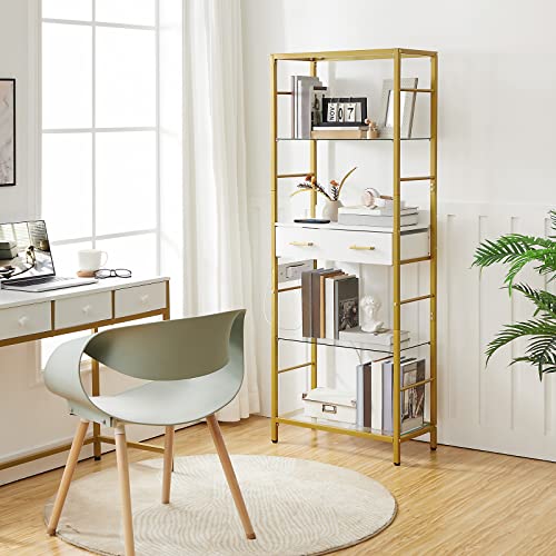 5 Tier Bookshelf with Charging Station and Drawer