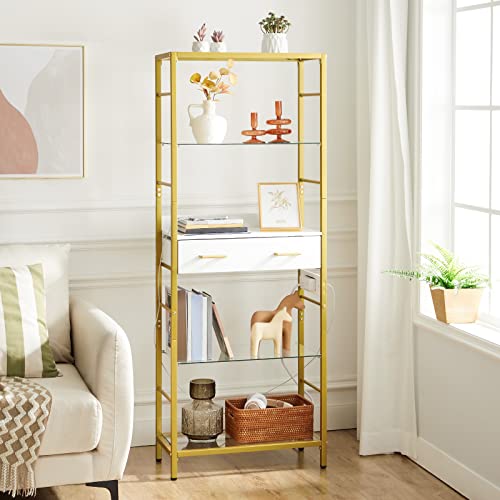 5 Tier Bookshelf with Charging Station and Drawer