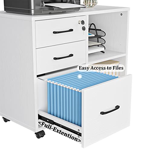 Rolling 3-Drawer File Cabinet with Storage Shelf