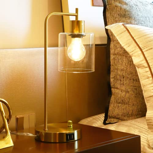 Vintage Gold Desk Lamp with USB Ports
