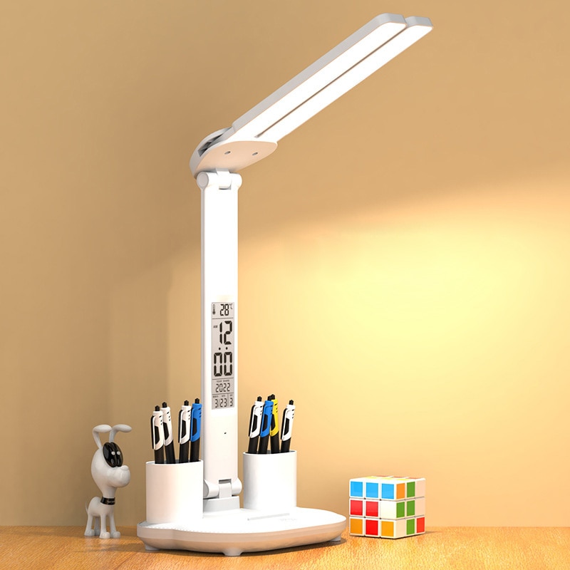 Dimmable LED Desk Lamp with Calendar & Temperature