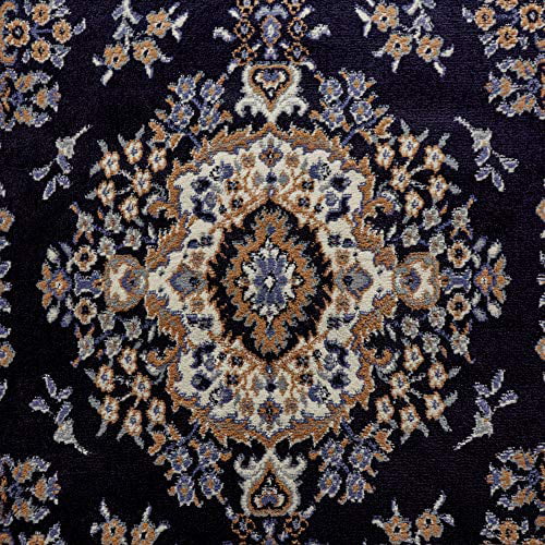 Traditional Medallion Area Rug in Navy Blue/Brown