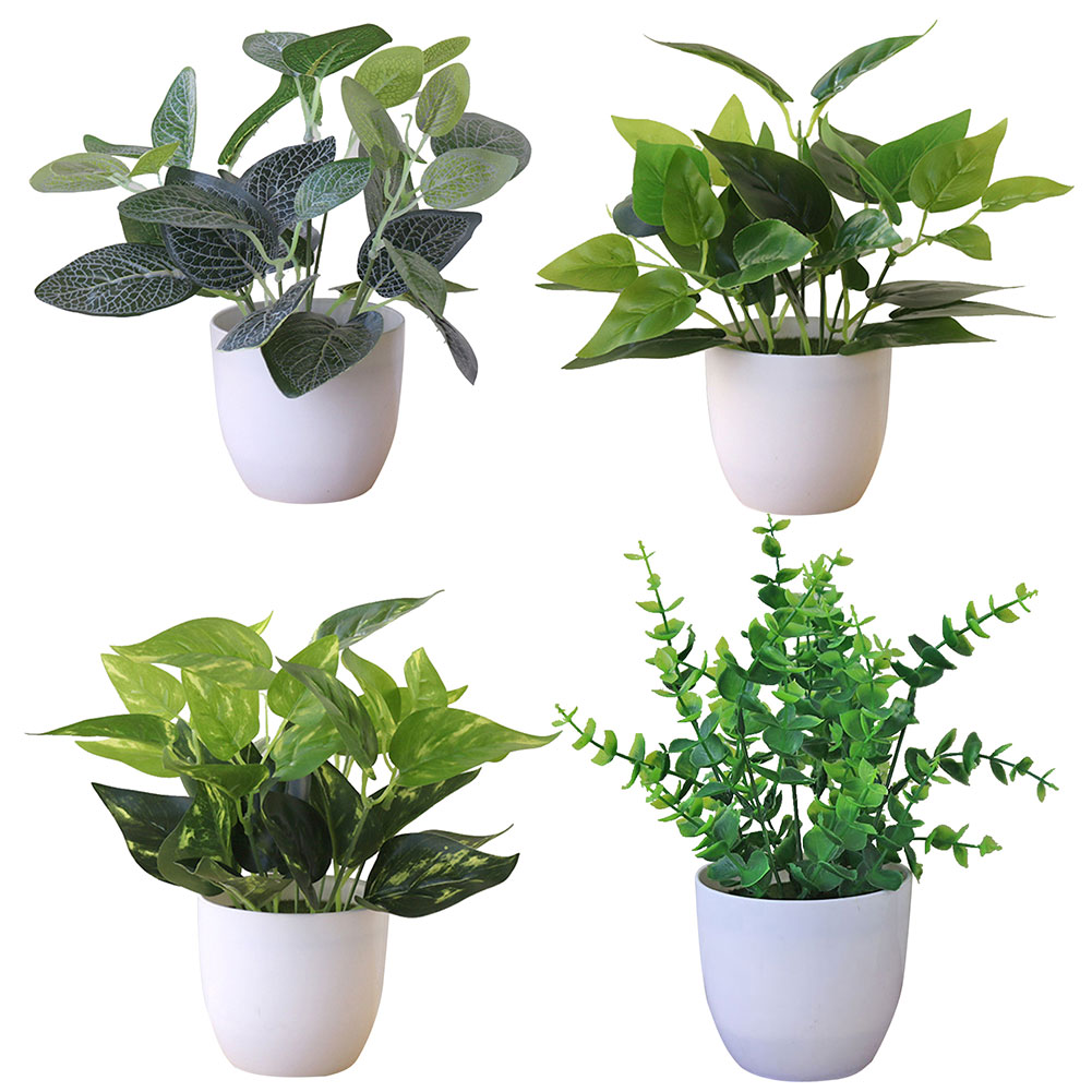 Faux Plants in White Pot for Indoor Decor
