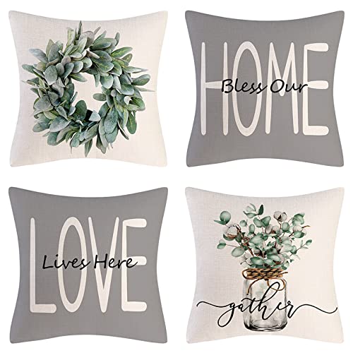 4-Pack Farmhouse Pillow Covers 18x18 Grey