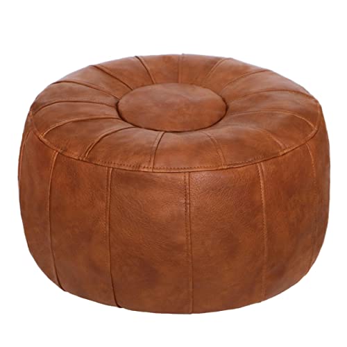 Handmade Moroccan Round Pouf Ottoman Seat - Brown