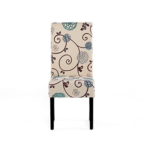 Floral White and Blue Dining Chairs (2-Pcs Set)