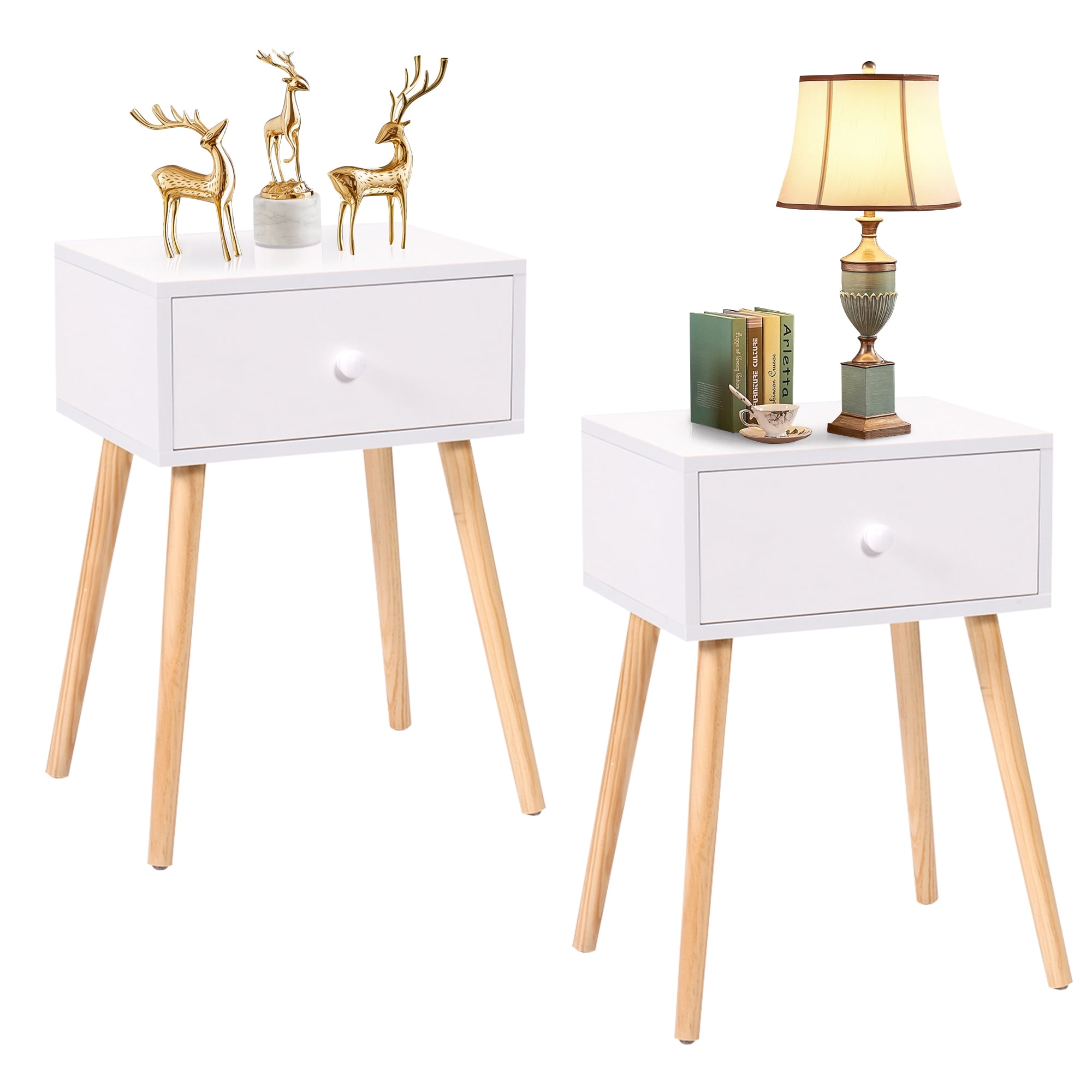 Modern White Bedside Table Set with Drawers