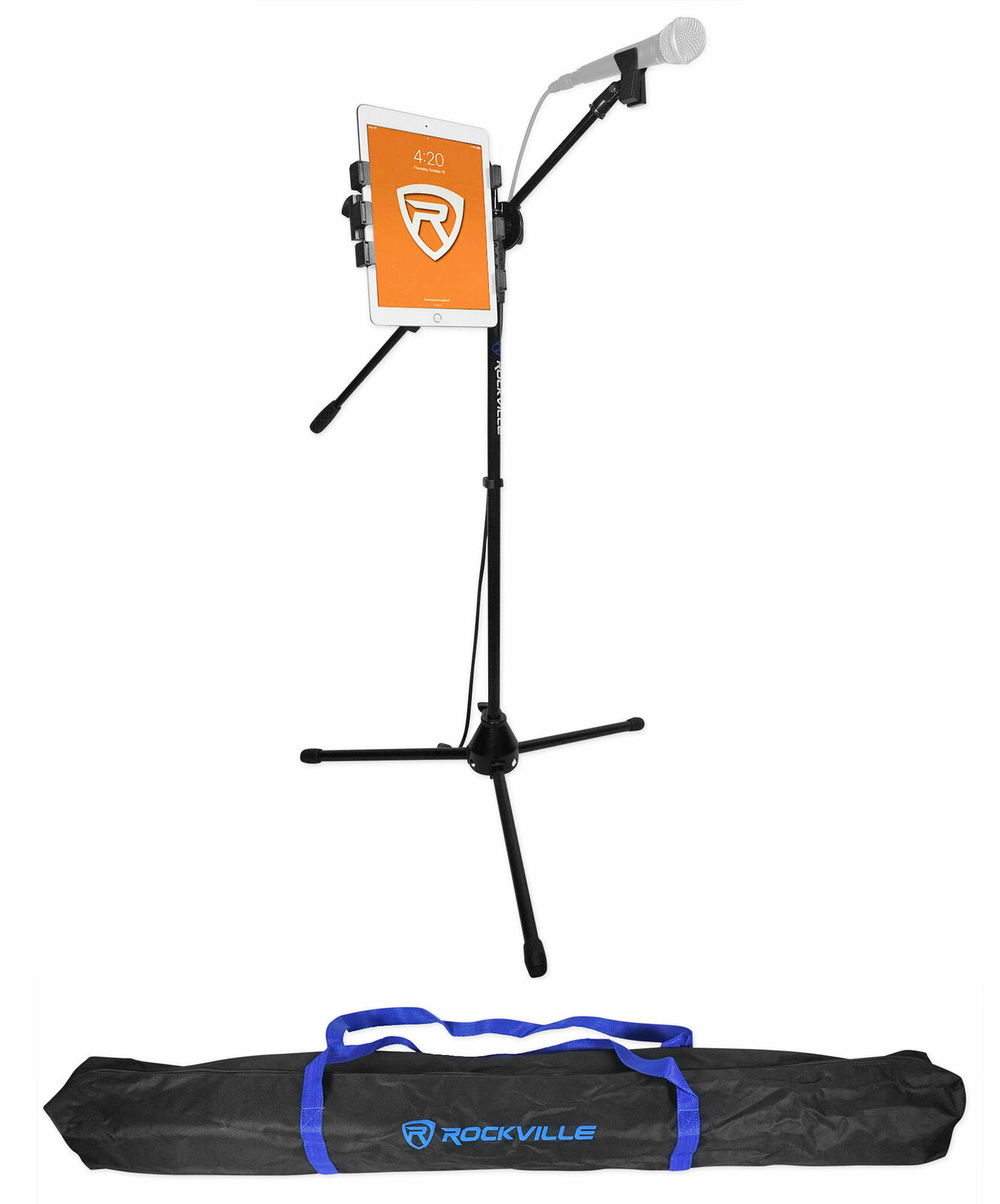 Rockville Tripod Karaoke Mic Stand with Tablet Clip