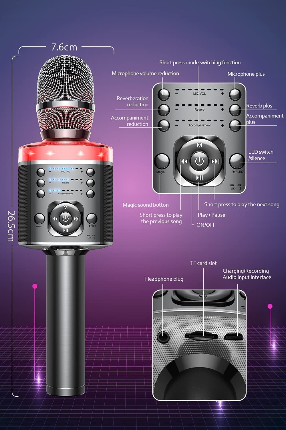 Wireless Karaoke Microphone with Voice Changer for Everyone