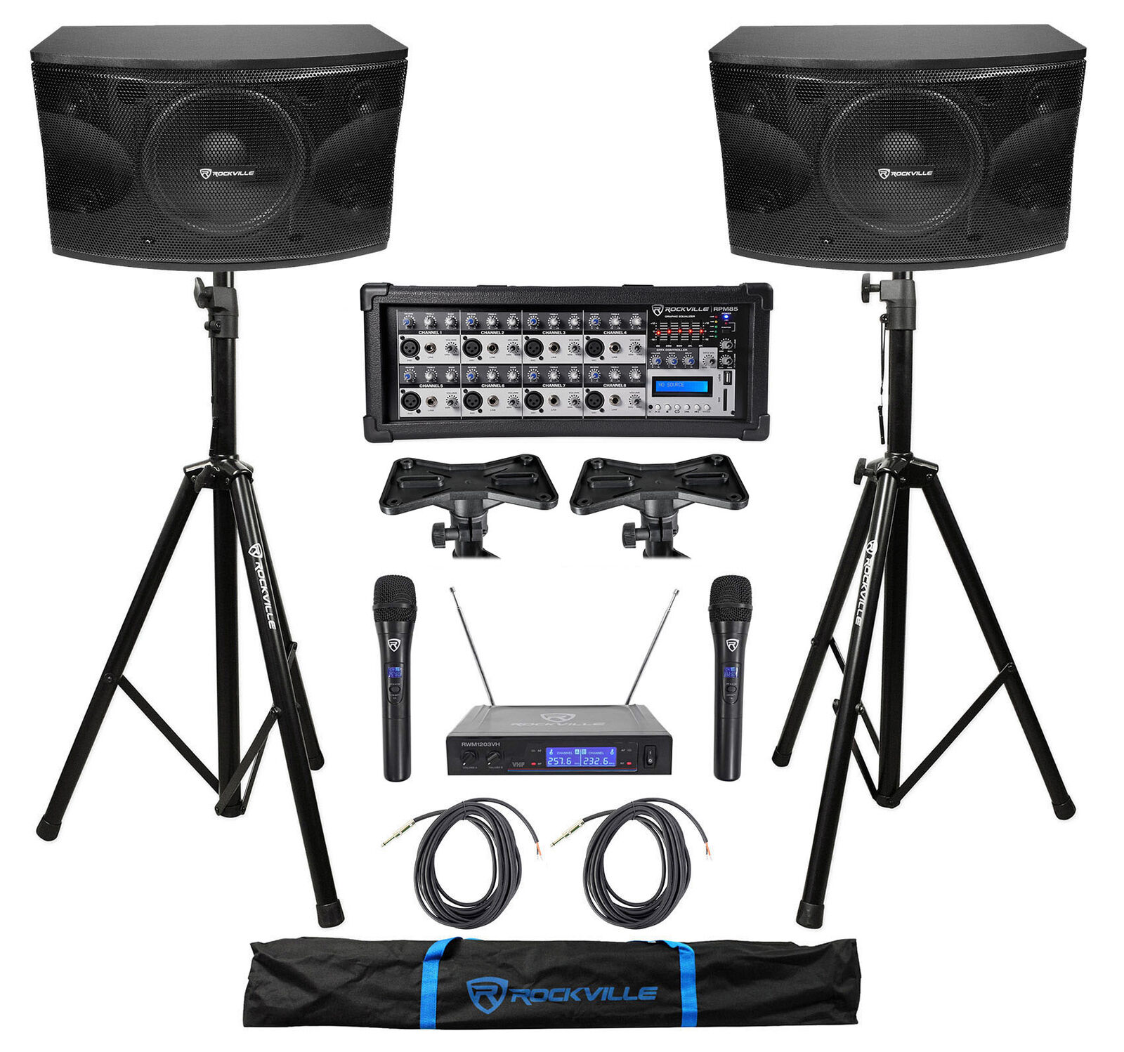 Rockville KPS12 Karaoke Speakers, Mixer & Mics