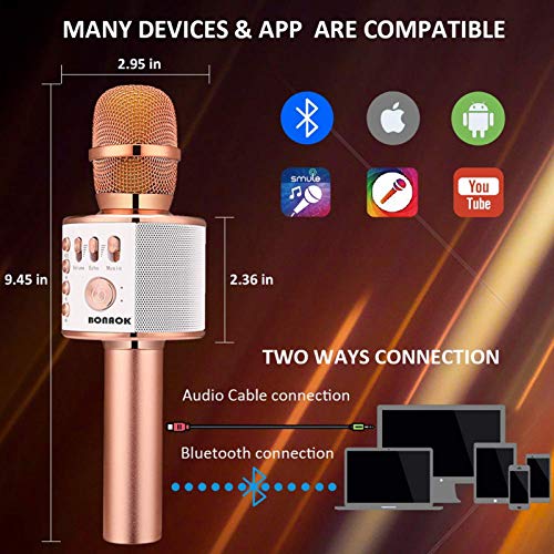 BONAOK Wireless Bluetooth Karaoke Microphone - Rose Gold