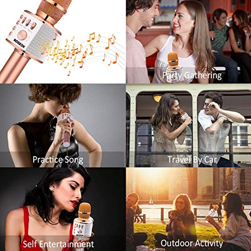 BONAOK Wireless Bluetooth Karaoke Microphone - Rose Gold