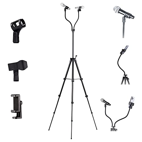 Portable Adjustable Microphone Stand with Phone Holder