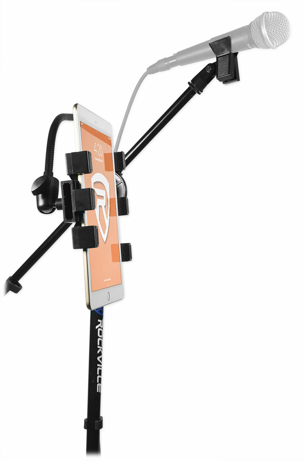 Rockville Tripod Karaoke Mic Stand with Tablet Clip
