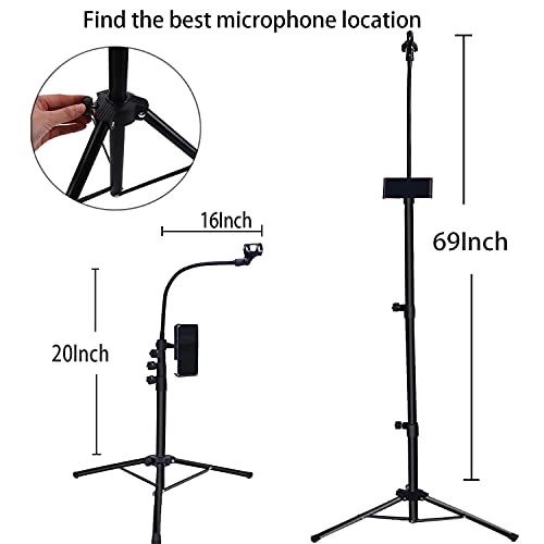 Adjustable Portable Mic Stand with Phone Holder