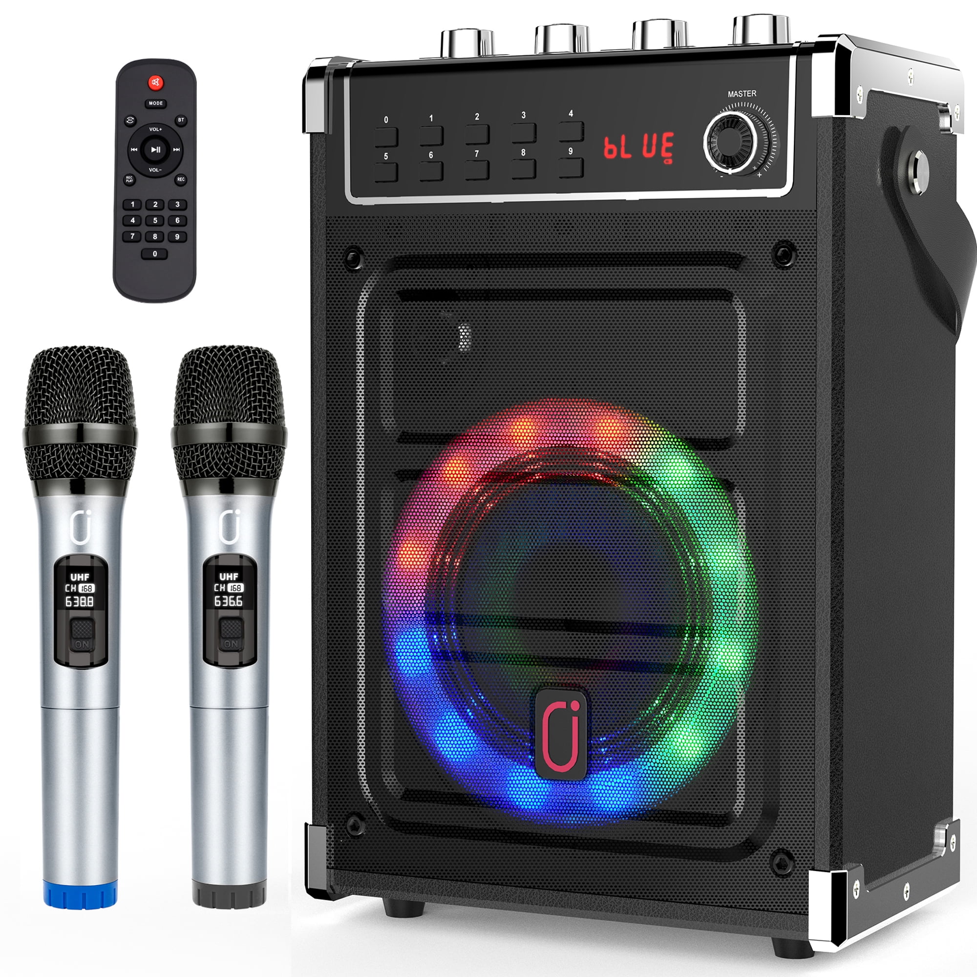 Bluetooth Karaoke Machine with Wireless Microphones and Recording