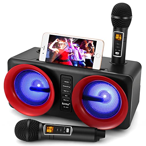 ALPOWL Karaoke Machine with LED Lights and 2 Microphones
