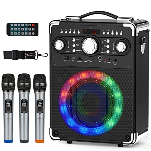 Portable Karaoke Machine with 3 Microphones, DJ Lights