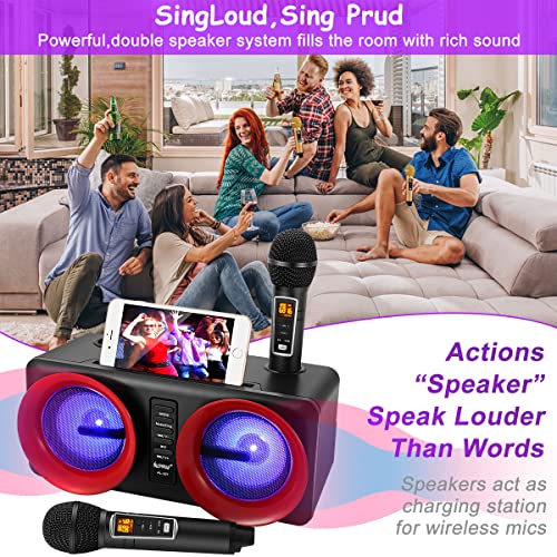 ALPOWL Karaoke Machine with LED Lights and 2 Microphones
