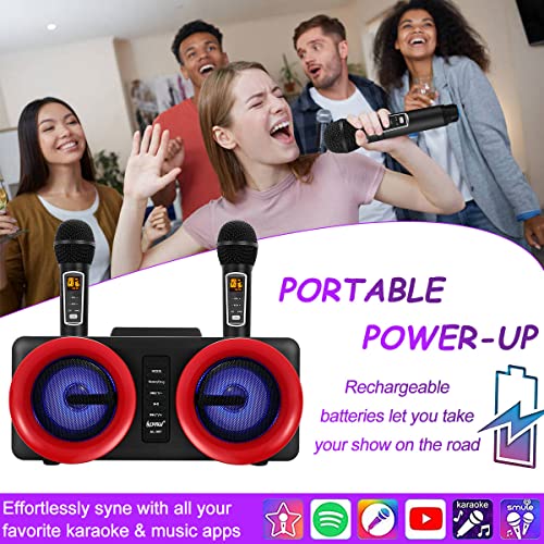 ALPOWL Karaoke Machine with LED Lights and 2 Microphones