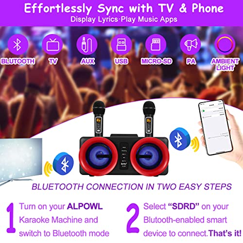 ALPOWL Karaoke Machine with LED Lights and 2 Microphones