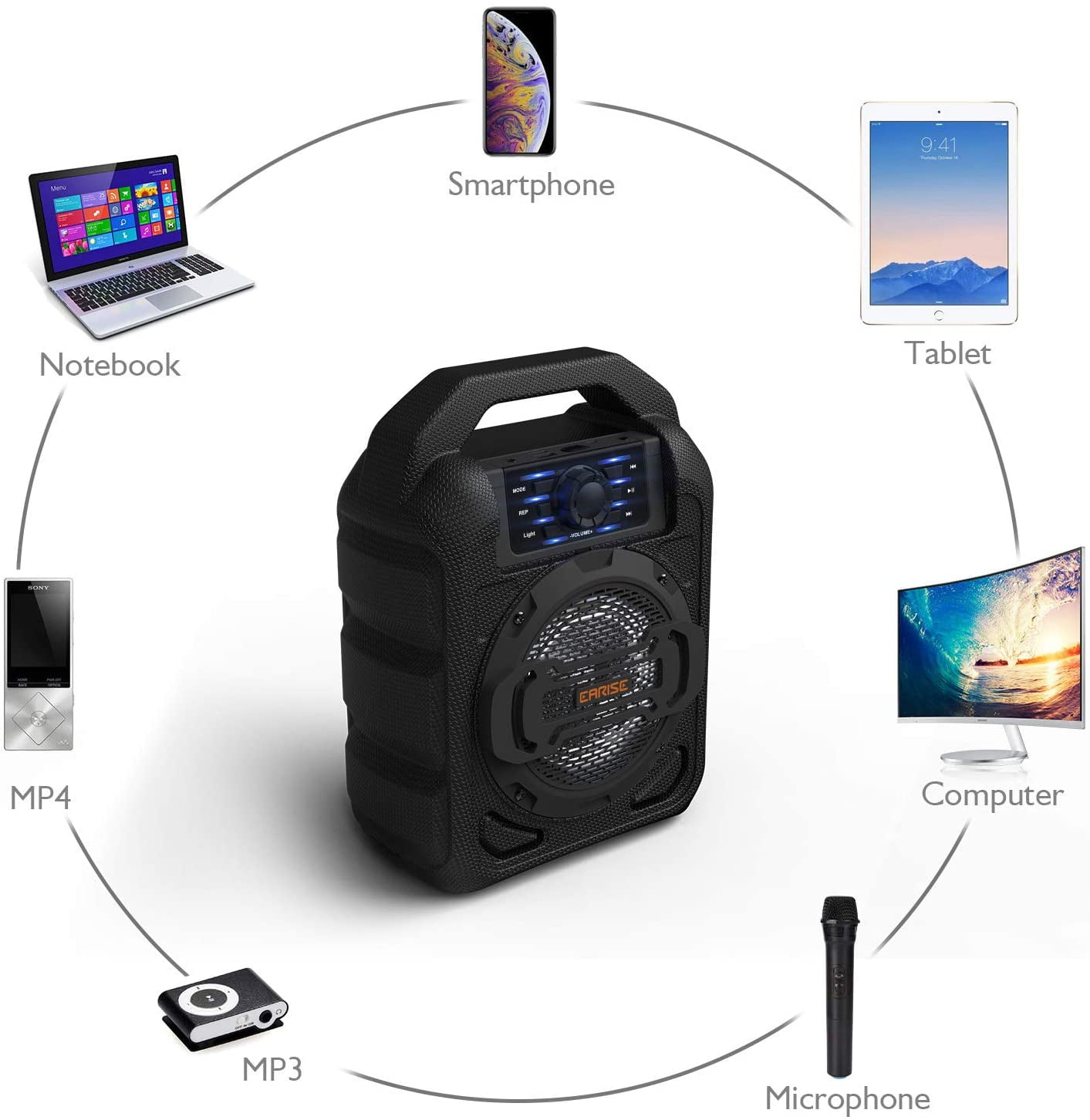 EARISE T15 Portable Bluetooth Karaoke Speaker with Lights