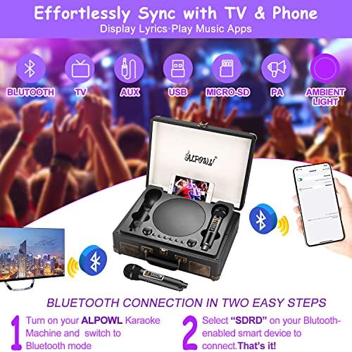 ALPOWL Portable Bluetooth Karaoke Machine with 2 Microphones