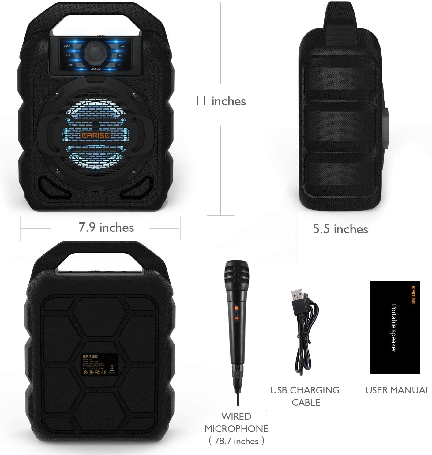 EARISE T15 Portable Bluetooth Karaoke Speaker with Lights