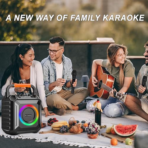 Karaoke Machine: Wireless Dual Mic, Portable, LED Lights