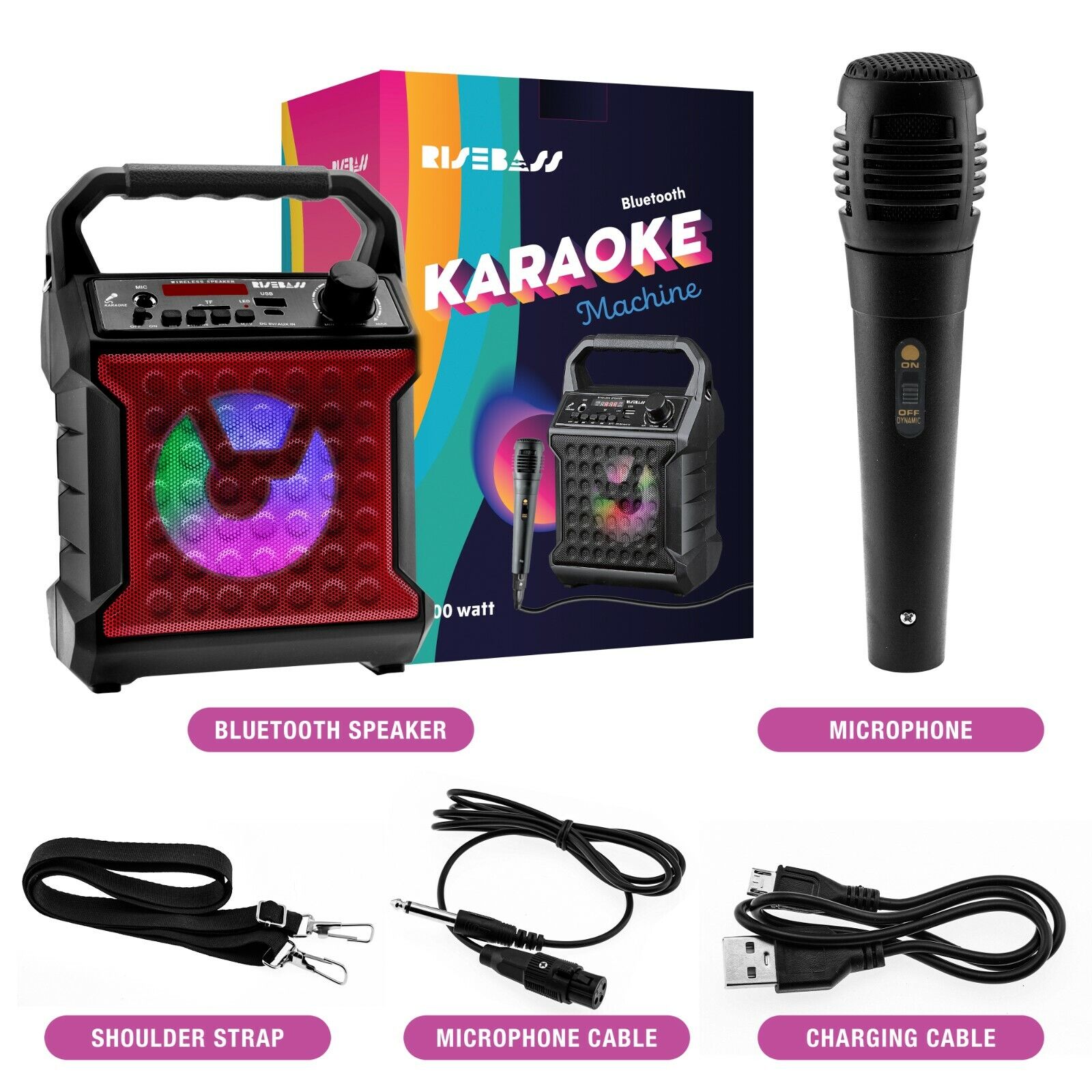 Bluetooth Karaoke Speaker with Microphone and Party Light