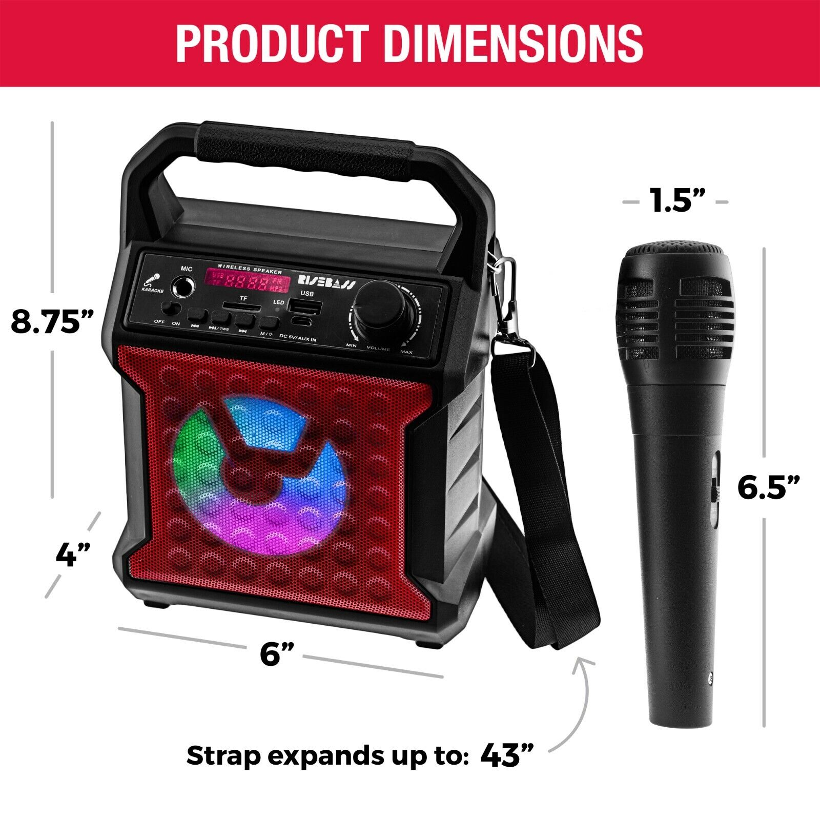 Bluetooth Karaoke Speaker with Microphone and Party Light