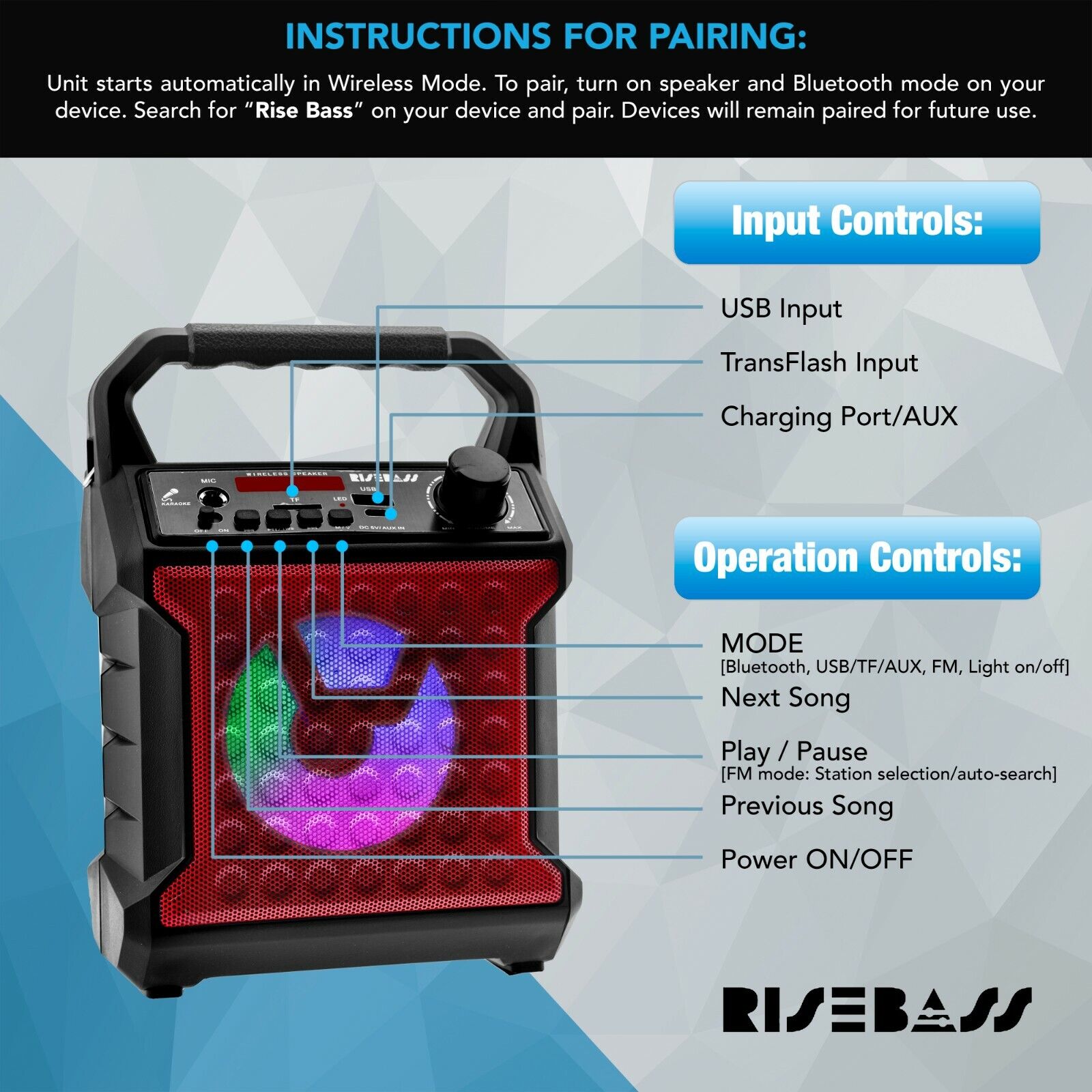 Bluetooth Karaoke Speaker with Microphone and Party Light