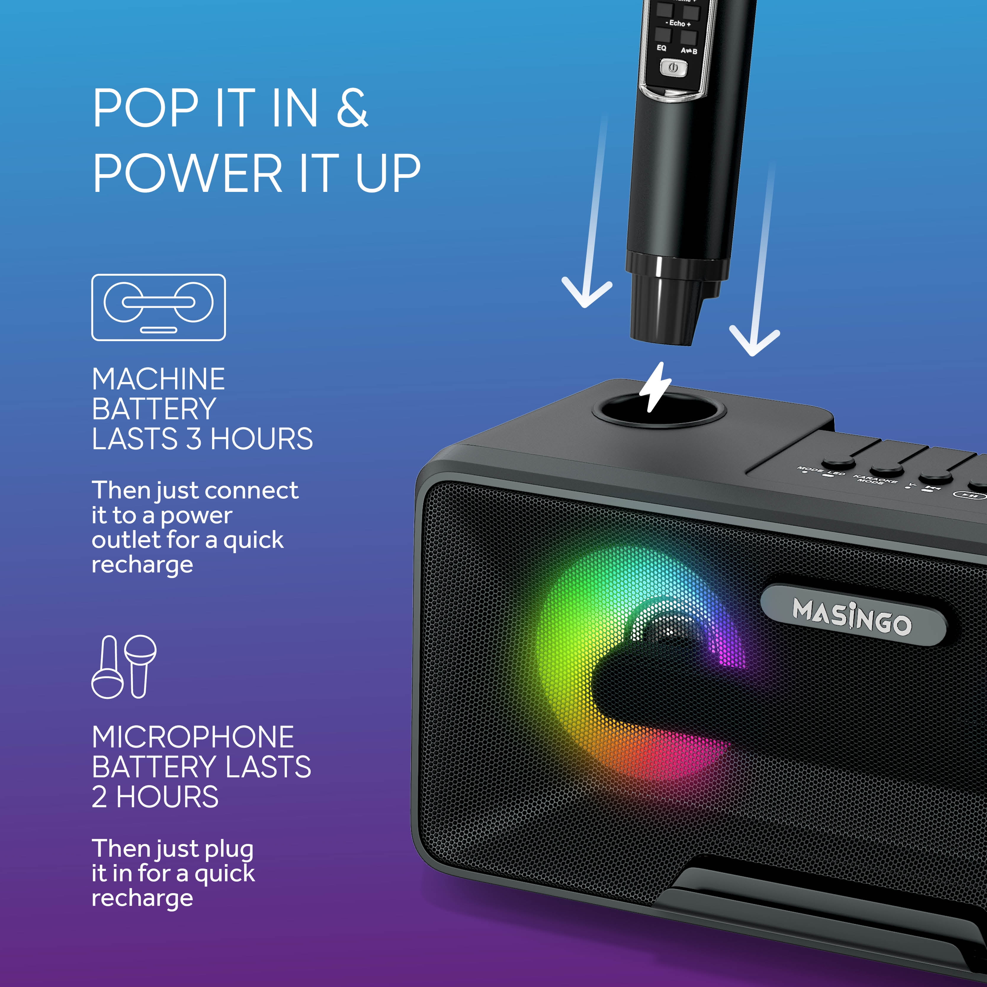 MASINGO Portable Karaoke Machine with Wireless Microphones - Presto G2