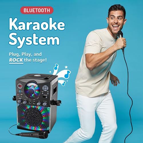 Karaoke Machine with Wired Microphone - LED Disco Lights - Bluetooth