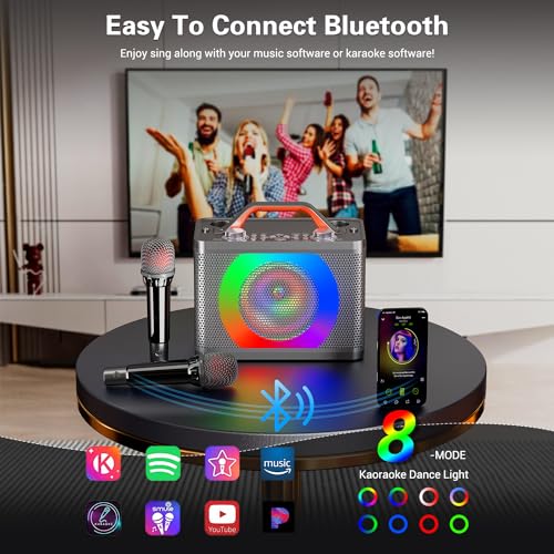 BONAOK Karaoke Machine - Portable Bluetooth Speakers, 2 Microphones