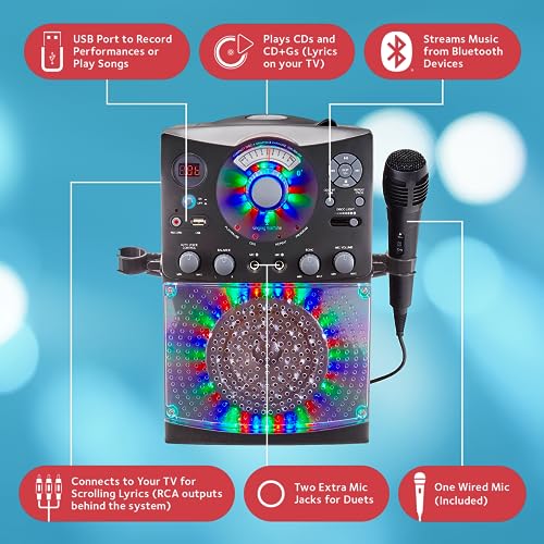 Karaoke Machine with Wired Microphone - LED Disco Lights - Bluetooth