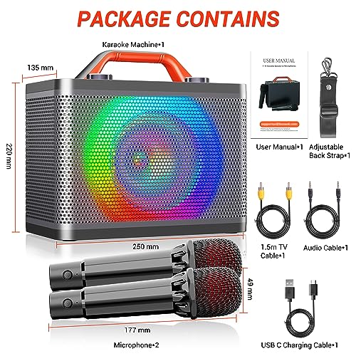 BONAOK Karaoke Machine - Portable Bluetooth Speakers, 2 Microphones