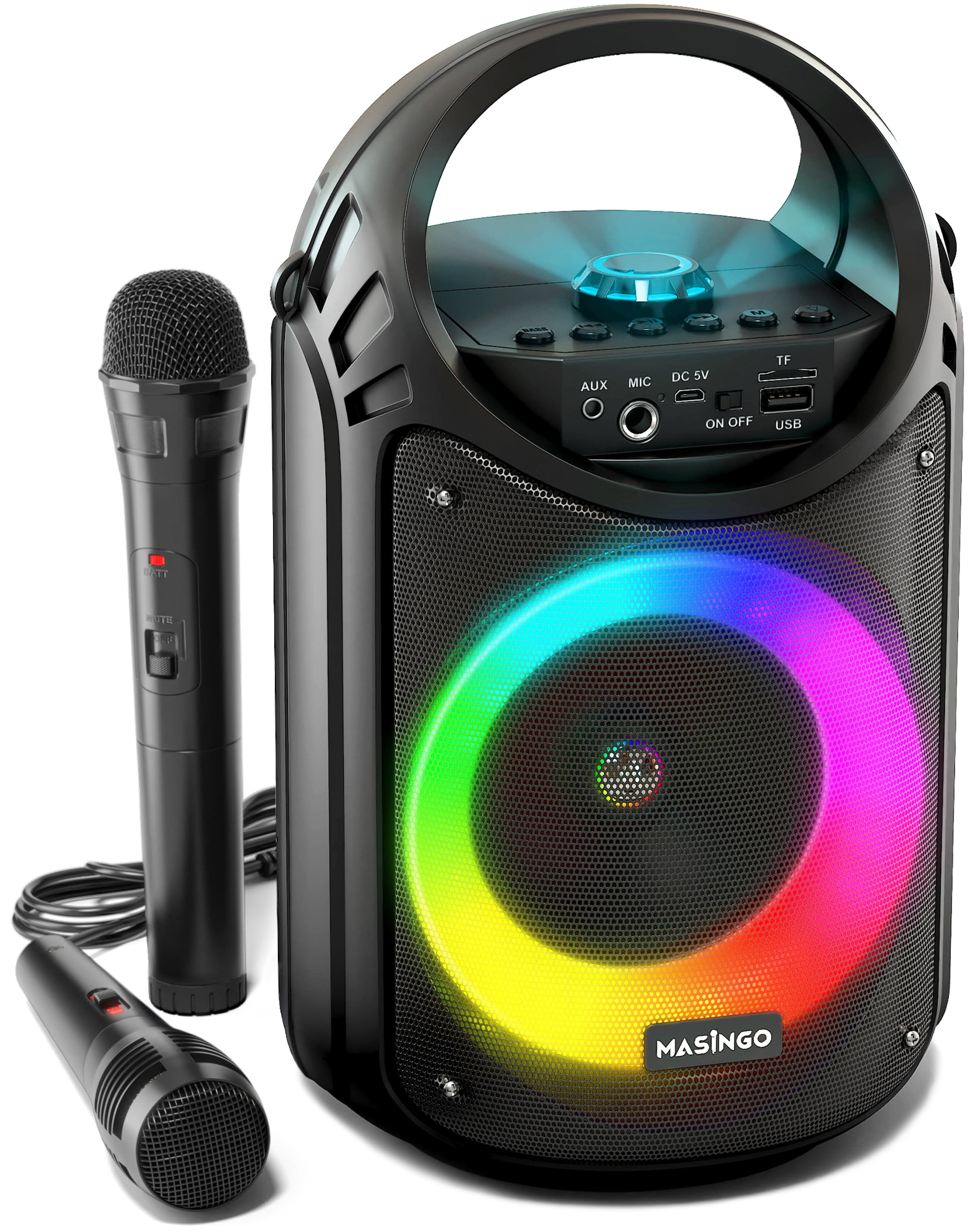 MASINGO 2023 Bluetooth Karaoke Machine - Wireless Mic, LED Lights